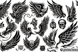 Fingers wings with skull tattoo idea