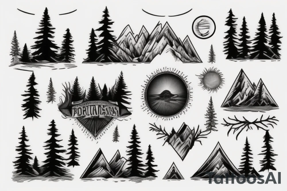 Forest mountains tattoo idea