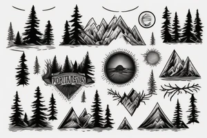 Forest mountains tattoo idea