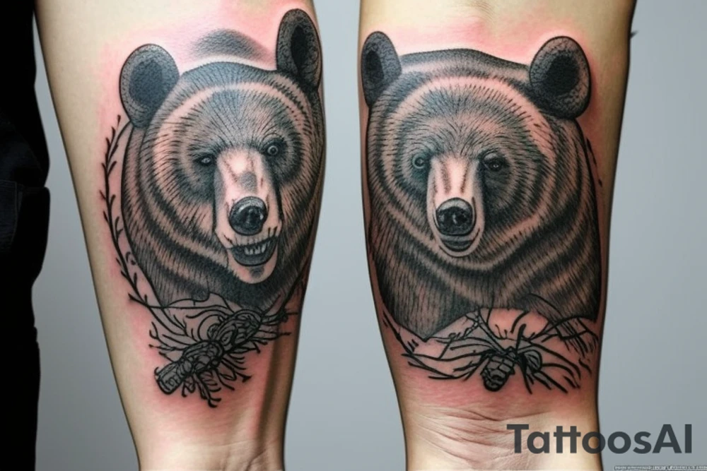 The tattoo has to be realistic and has to contain animals living in the forest, for example, a bear, a spider, a snake tattoo idea