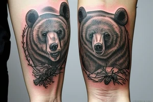 The tattoo has to be realistic and has to contain animals living in the forest, for example, a bear, a spider, a snake tattoo idea