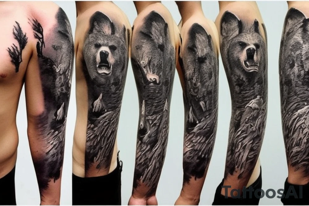 The tattoo has to be realistic and has to contain animals living in the forest, for example, a bear, a spider, a snake tattoo idea