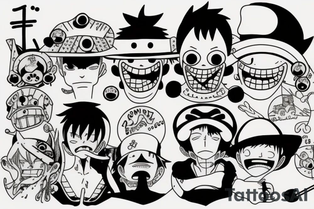 One Piece themed tattoo, anime simple, lineart, minimal and small tattoo idea
