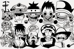One Piece themed tattoo, anime simple, lineart, minimal and small tattoo idea