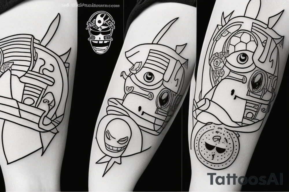 One Piece themed tattoo, anime simple, lineart, minimal and small tattoo idea