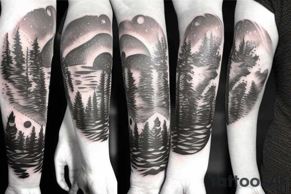 Wolf in the mountains and the northern lights tattoo idea