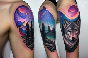 Wolf in the mountains and the northern lights tattoo idea