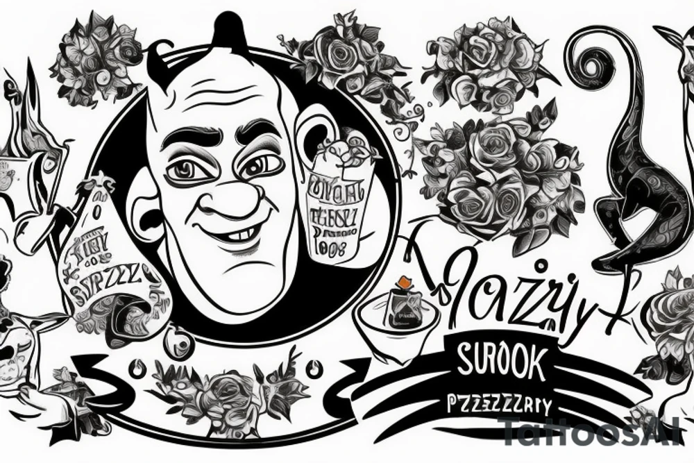 Shrek przebrany za kota tattoo idea