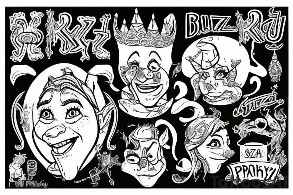 Shrek przebrany za kota tattoo idea