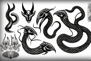 Small Snake and raven with horns tattoo idea