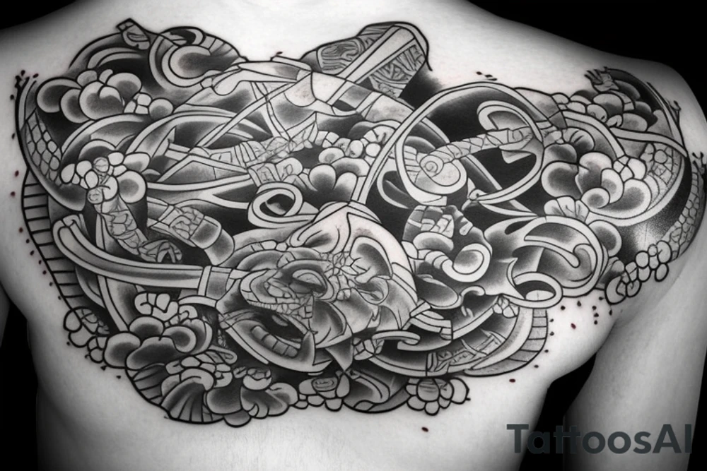 Samurai in a garden tattoo idea