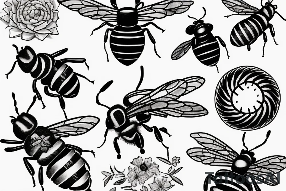 Flower bee firefly tattoo idea