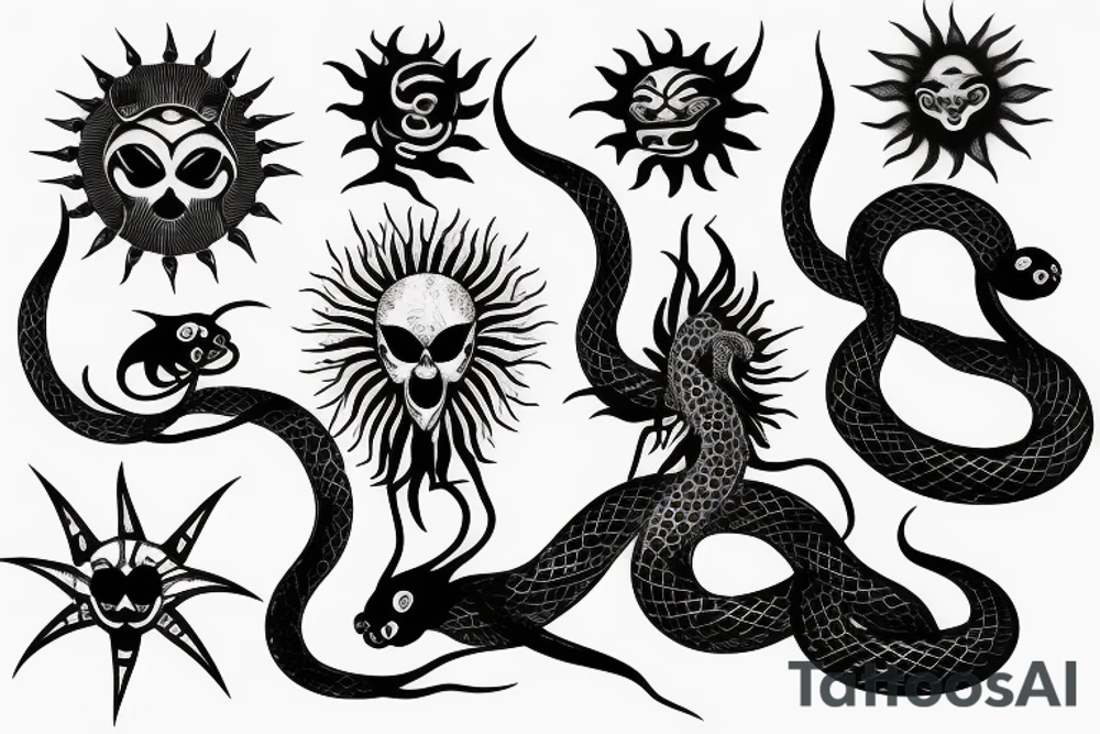 Snake spider Sun moon tattoo idea