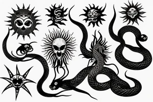 Snake spider Sun moon tattoo idea