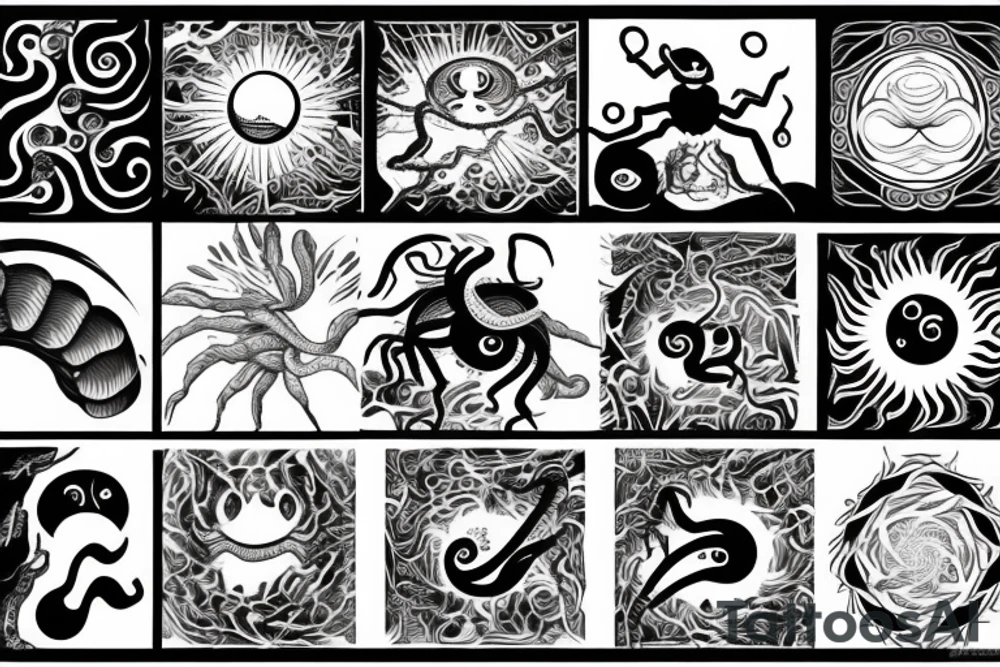 Snake spider Sun moon tattoo idea