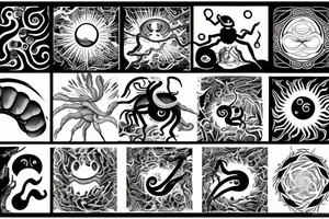 Snake spider Sun moon tattoo idea