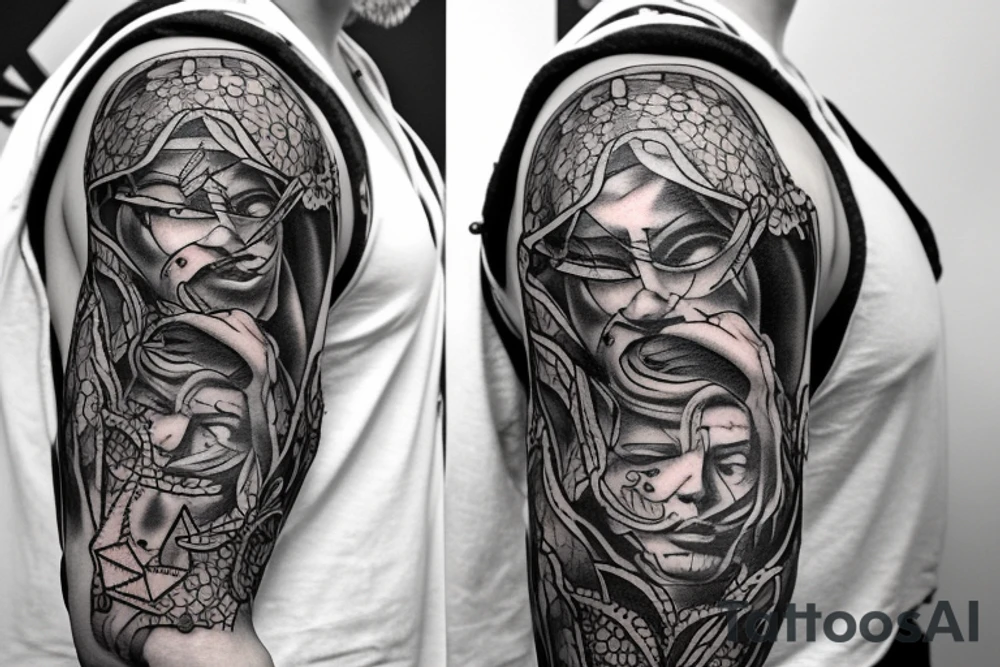 Two arm And chwat slave, Change from very nice guy to big boss And war betwean two type of personality in mind tattoo idea