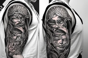 Two arm And chwat slave, Change from very nice guy to big boss And war betwean two type of personality in mind tattoo idea