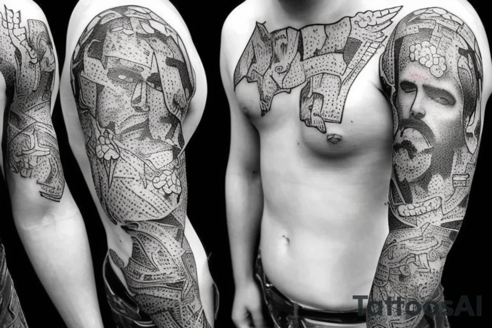 Two arm And chest slave, Change from very nice guy to big boss And war betwean two type of personality in mind tattoo idea