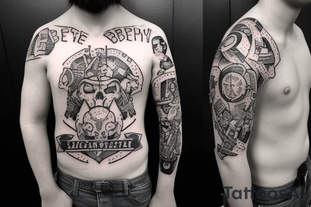 Two arm And chest slave, Change from very nice guy to big boss And war betwean two type of personality in mind tattoo idea