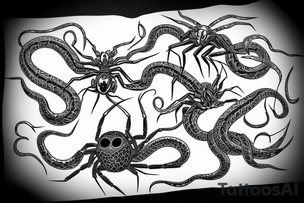 Sun moon spider snake tattoo idea