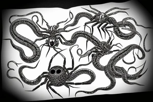 Sun moon spider snake tattoo idea