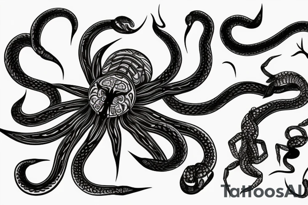 Sun moon spider snake tattoo idea