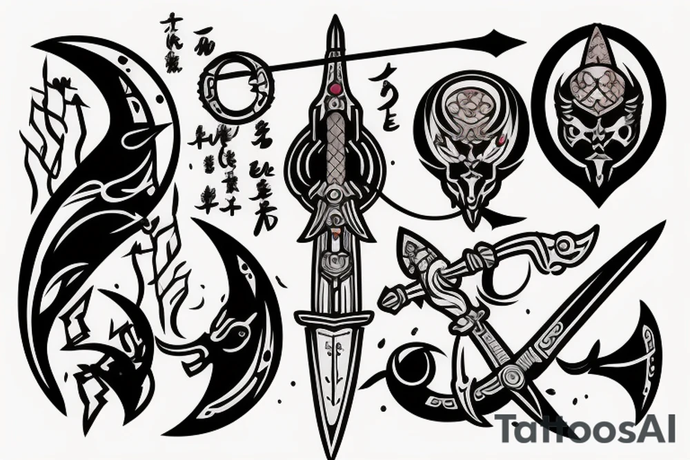 sword and Arrow and moon tattoo idea