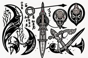 sword and Arrow and moon tattoo idea