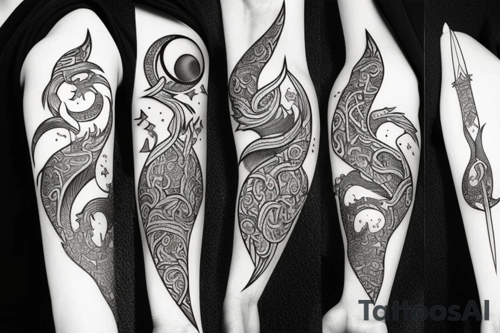 sword and Arrow and moon tattoo idea