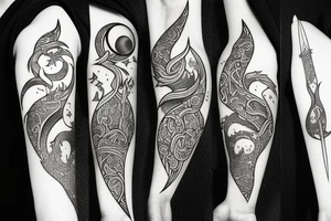 sword and Arrow and moon tattoo idea