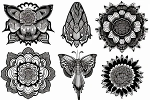 Peony, mandala, butterfly, moth, flowers tattoo idea