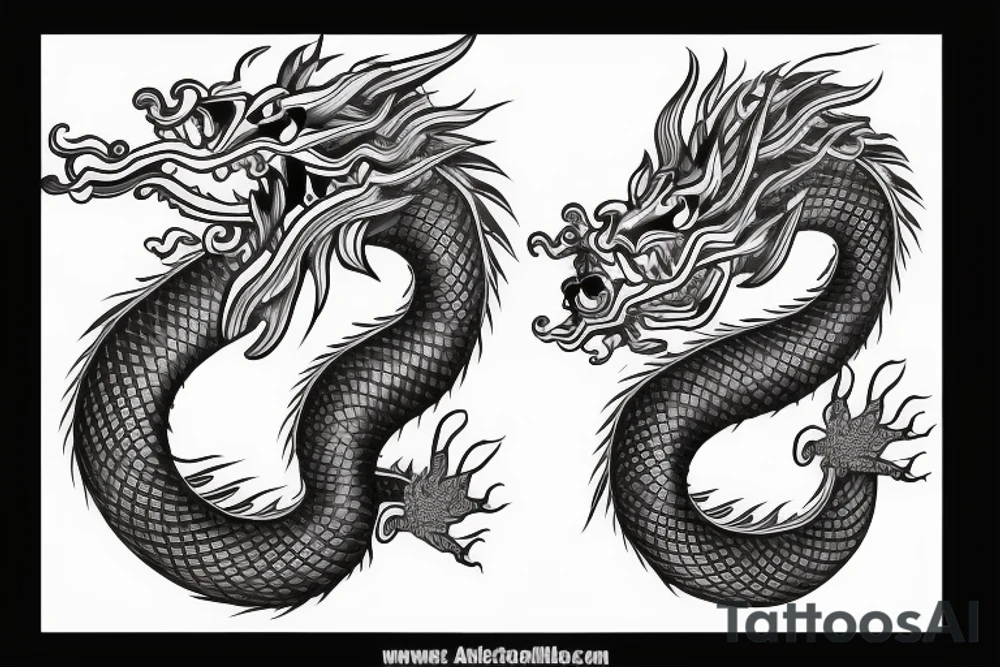 chinese dragon behind which are mountains tattoo idea
