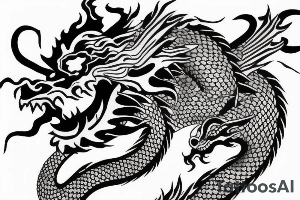 chinese dragon behind which are mountains tattoo idea