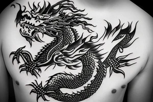 chinese dragon behind which are mountains tattoo idea