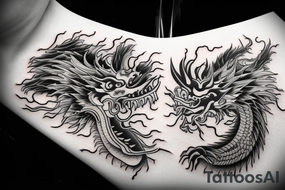 chinese dragon behind which are mountains tattoo idea