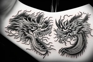chinese dragon behind which are mountains tattoo idea