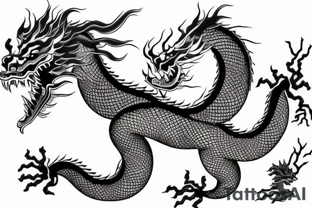 chinese dragon behind which are mountains tattoo idea