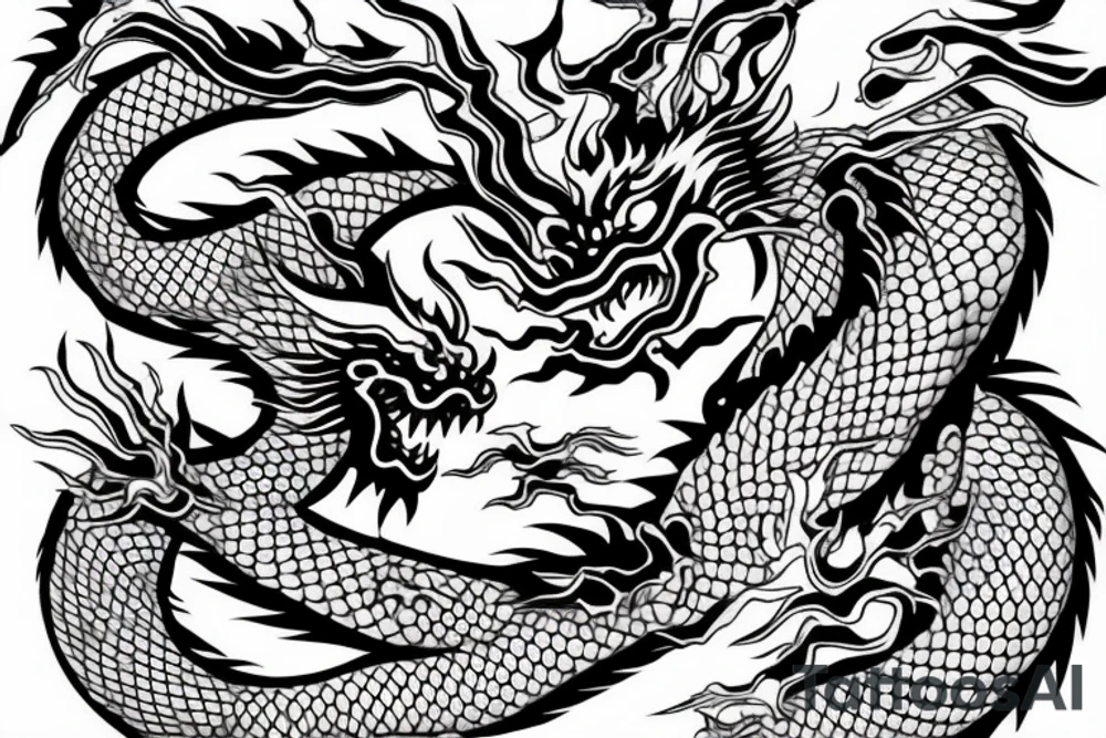chinese dragon behind which are mountains tattoo idea