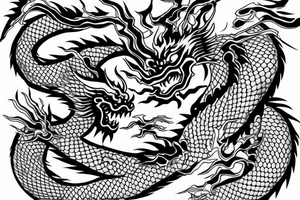 chinese dragon behind which are mountains tattoo idea