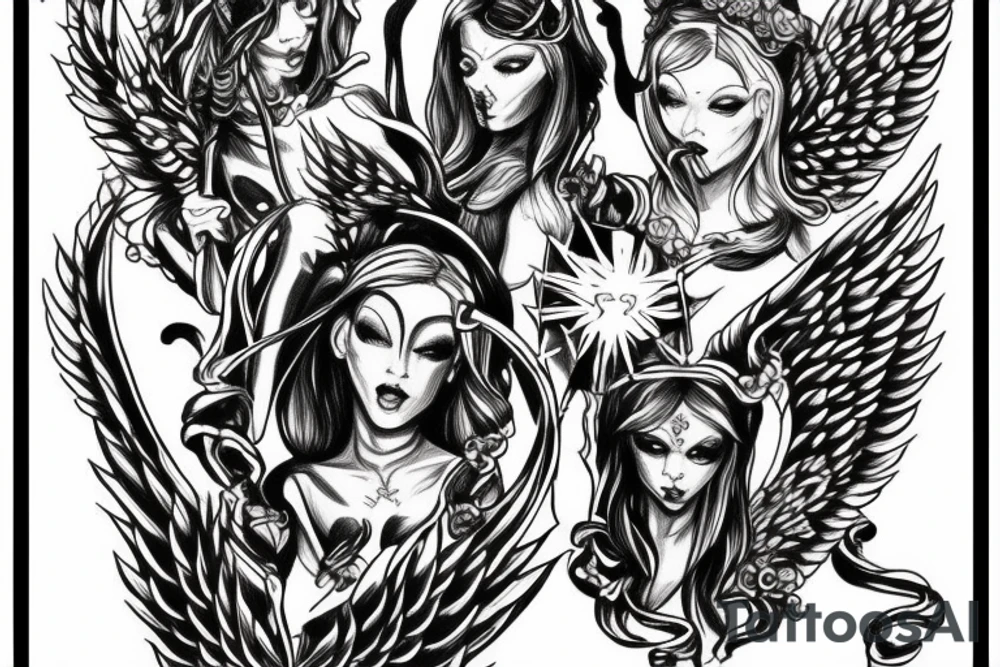 Angels and devils before battle tattoo idea