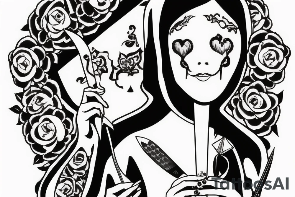 nun with a knife stuck in the heart tattoo idea