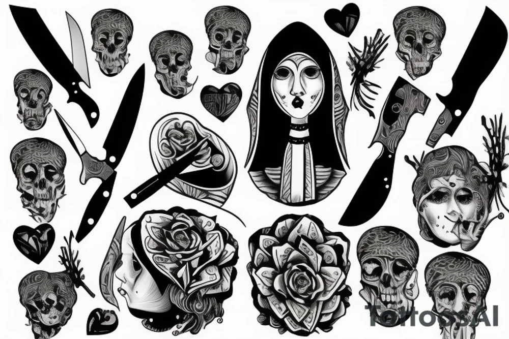 nun with a knife stuck in the heart tattoo idea