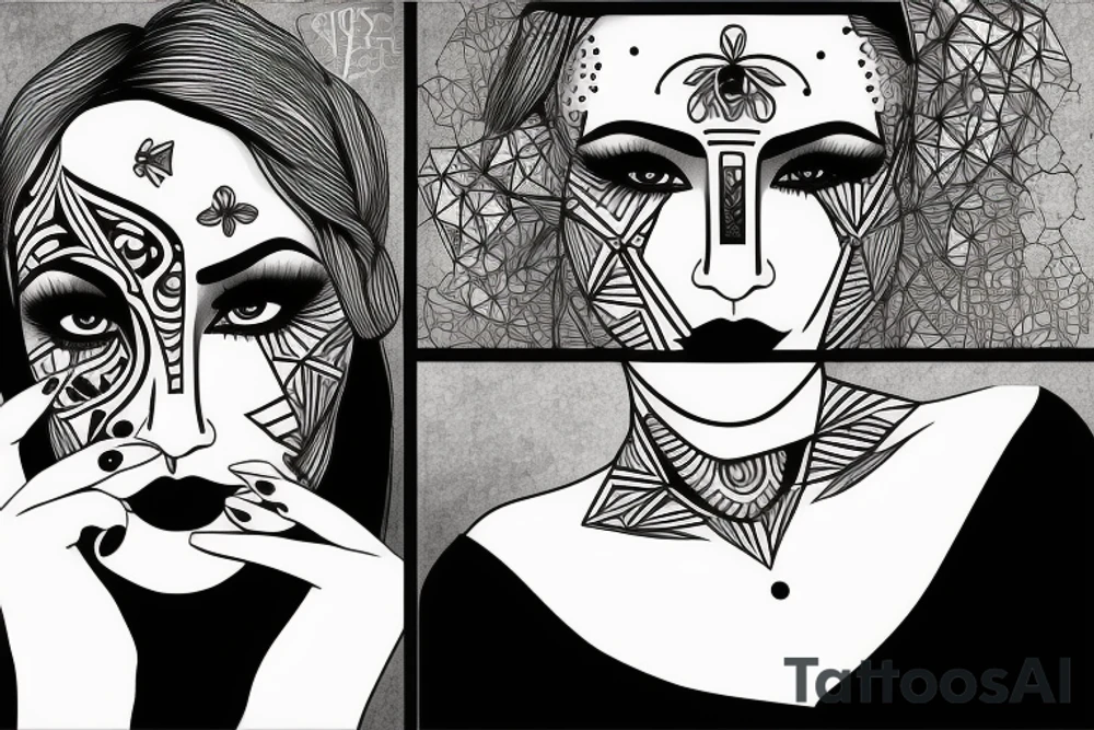 Geometric Women face tattoo idea