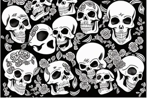 Full back tattoo with mamy skull faces tattoo idea