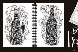 wine bottle with fire and lady tattoo idea