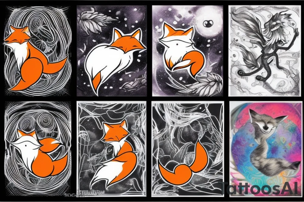 A fluffy fox in a dynamic flying pose tattoo idea