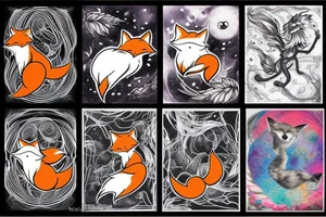 A fluffy fox in a dynamic flying pose tattoo idea