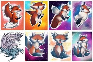 A fluffy fox in a dynamic flying pose tattoo idea