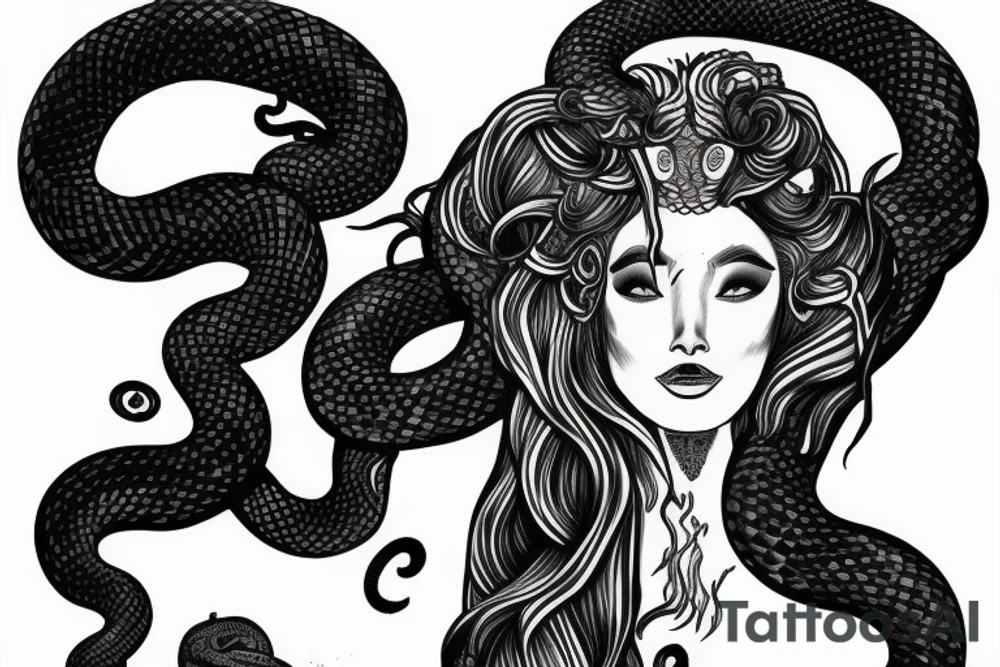 goddess medusa half face all black snakes tattoo idea